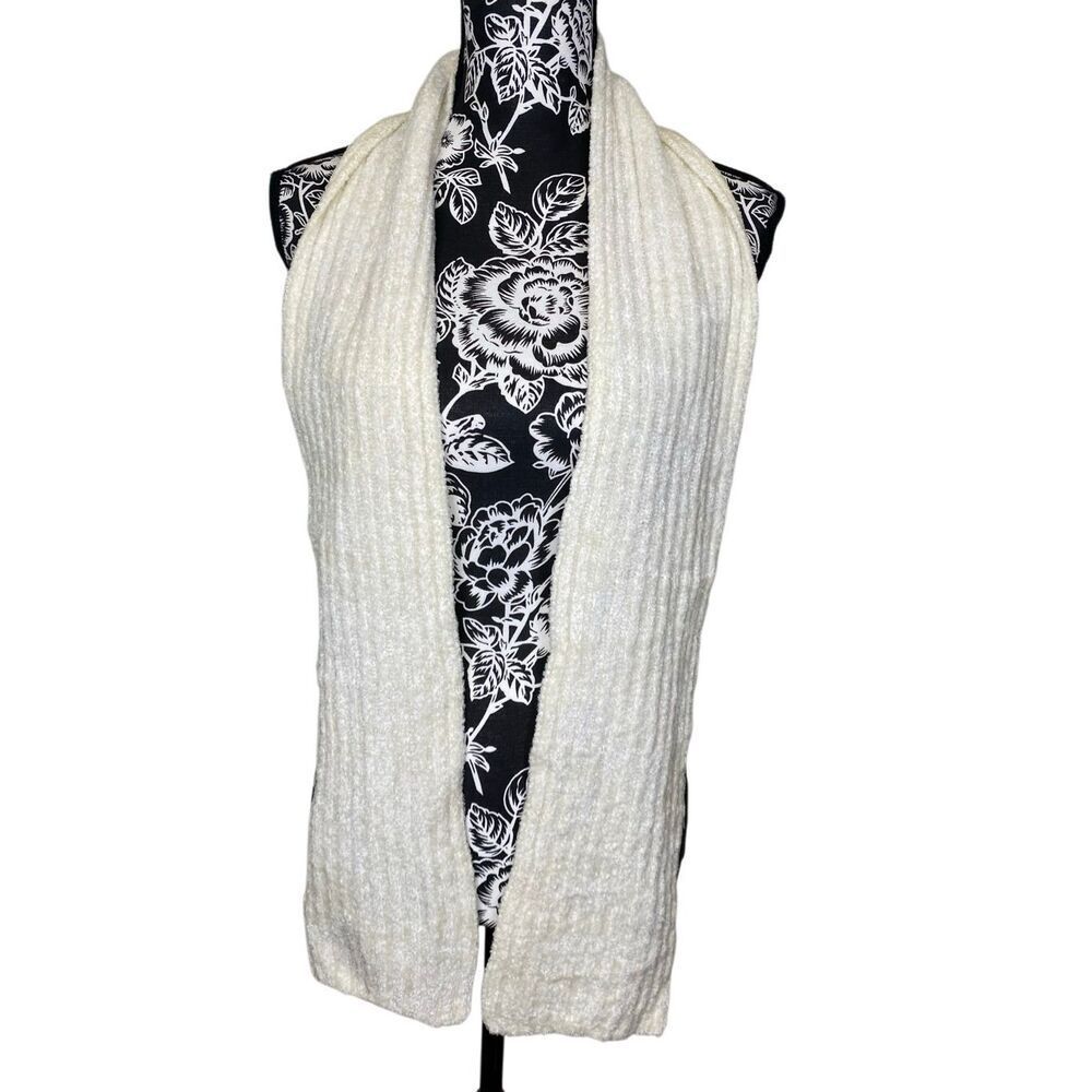 Ivory Chenille Knit Ribbed Long Scarf Wrap Winter Boho Soft Minimalist Warm Fall